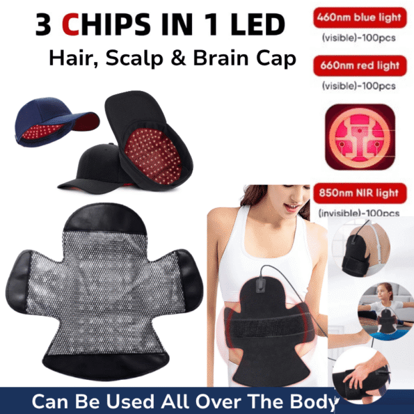 3 chip diode black and blue cap FDA wear Universal cap Blue 460nm Red 660nm Near-Infrared 850nmLight Therapy Cap Improve Hair-loss Skin Brain