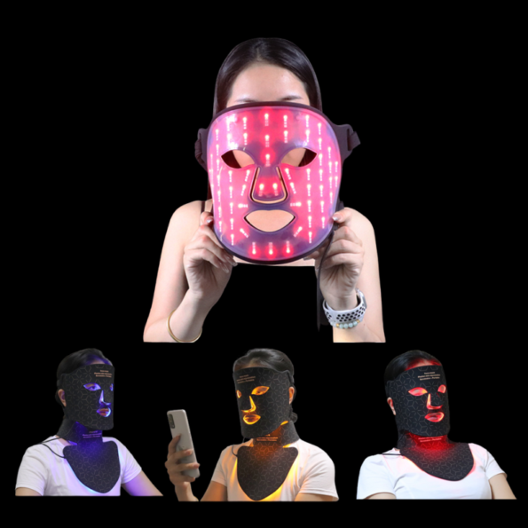 LED light therapy mask with red (630nm), blue (460nm), yellow (590nm), and infrared (850nm) light. Designed for skin rejuvenation, acne reduction, collagen production, and improved circulation. Features adjustable light intensity, independent infrared lamp control, and a customisable timer for targeted light therapy