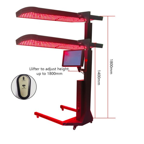 FDA 510k Cleared Red Light Therapy Panel with TENS Bluetooth | 630nm 660nm 810nm 830nm 850nm Wavelengths home and clinical use red light therapy 630nm 660nm infrared wavelengths 810nm 830nm 850nm with 150mWcm irradiance for deep tissue penetration and rapid results. includes wheeled stand