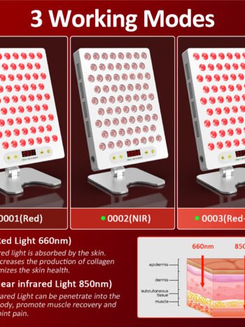 Red and Near-Infrared Light Therapy Table-Top Panel switched on shows settings timer red near infrared lcd screen