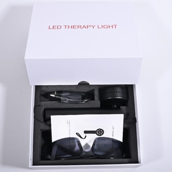 x9 LEDs Pain and Inflammation Handheld. Red and NIR Light Therapy rechargeable battery gift box contents