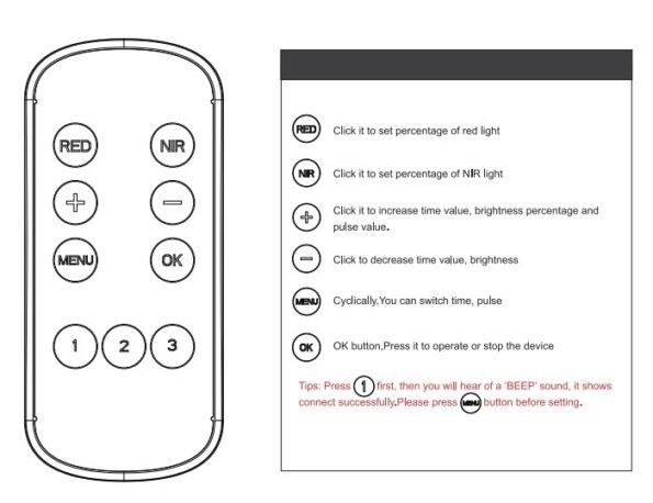 remote control instructions for Powerful FDA red light therapy floor lamp x60 leds - deep red 660nm nir 850nm