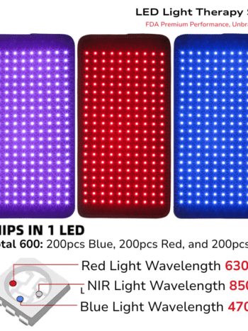 Flexible Light Therapy Pad - FDA-200 leds face or body treatments Red 630 NIR 850 Benefits blue 470- Pain Skin recovery