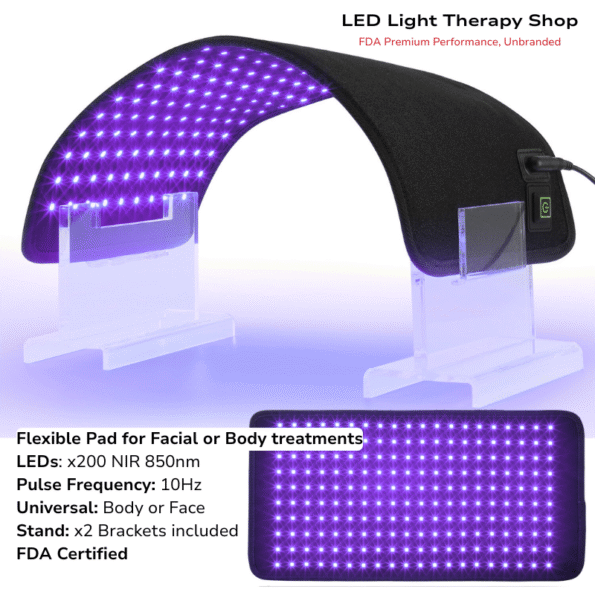 Flexible Light Therapy Pad - FDA- NIR 850nm 200 leds face or body treatments Red 630 NIR 850 Benefits blue 470nm Pain Skin recovery