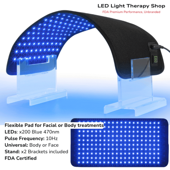 Flexible Light Therapy Pad - FDA- Blue 470nm 200 leds face or body treatments Red 630 NIR 850 Benefits blue 470- Pain Skin recovery
