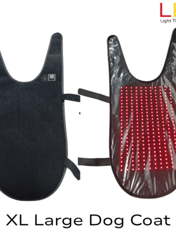Inside and outside view of the Red Light Therapy XL Dog Coat LARGE showing 660nm and 850nm LED light panels for dogs.