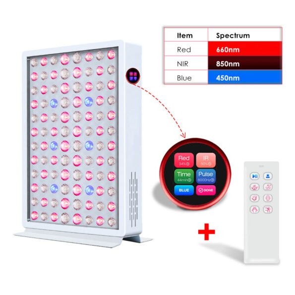 Red-Near-Infrared-NIR-Blue Light Therapy Panel Blue 450 Red 660 NIR 850 touchscreen and remote control www.LEDLightTherapyShop.com