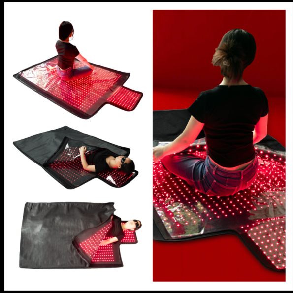 x2184 Light Therapy Sauna Blanket with 660nm red and 850nm near-infrared light, adjustable intensity (L1–L5), pulse modes (10Hz/40Hz), dual LCD controllers, and extended head section for full-body phototherapy.