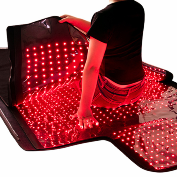 x2184 Light Therapy Sauna Blanket with 660nm red and 850nm near-infrared light, adjustable intensity (L1–L5), pulse modes (10Hz/40Hz), dual LCD controllers, and extended head section for full-body phototherapy.
