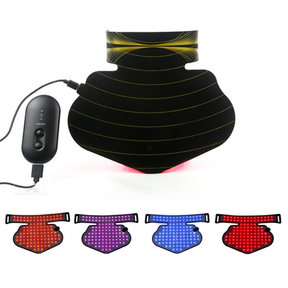 FDA 510k-Certified Black LED Neck Mask Premium Light Therapy Results - Unbranded Price red 635nm blue 465nm yellow 605nm near-infrared 850nm anti aging anti wrinkle acne reduction dermatology grade light therapy