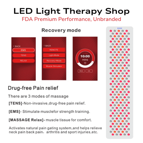 FDA 610 630 660 810 830 850 940 1060 Advanced Red NIR Light Therapy half body Panel 200 LEDs TENs EMS preset treatment modes 8 wavelengths