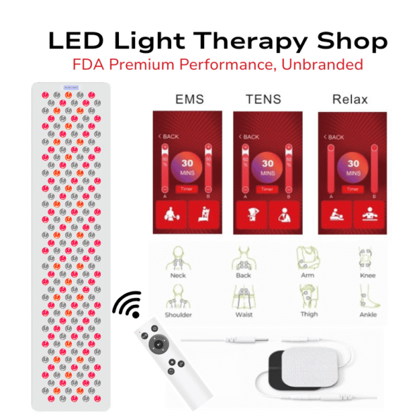 FDA 610 630 660 810 830 850 940 1060 Advanced Red NIR Light Therapy half body Panel 200 LEDs TENs EMS preset treatment modes 8 wavelengths