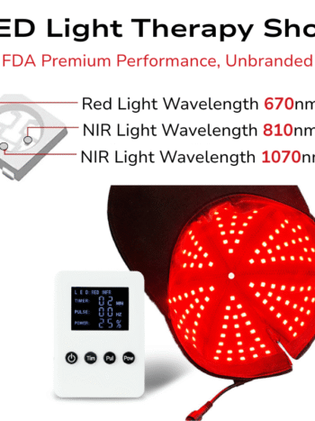 Red Light Therapy Brain Cap infographic of led placement triple diodes remote control Brain Repair Red 670 NIR 810 1070 Advanced Light Therapy cap