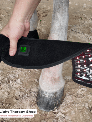 Size of horse hoof therapy pad shown next to a riding glove for scale