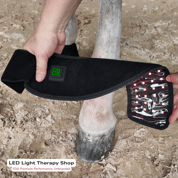 Size of horse hoof therapy pad shown next to a riding glove for scale