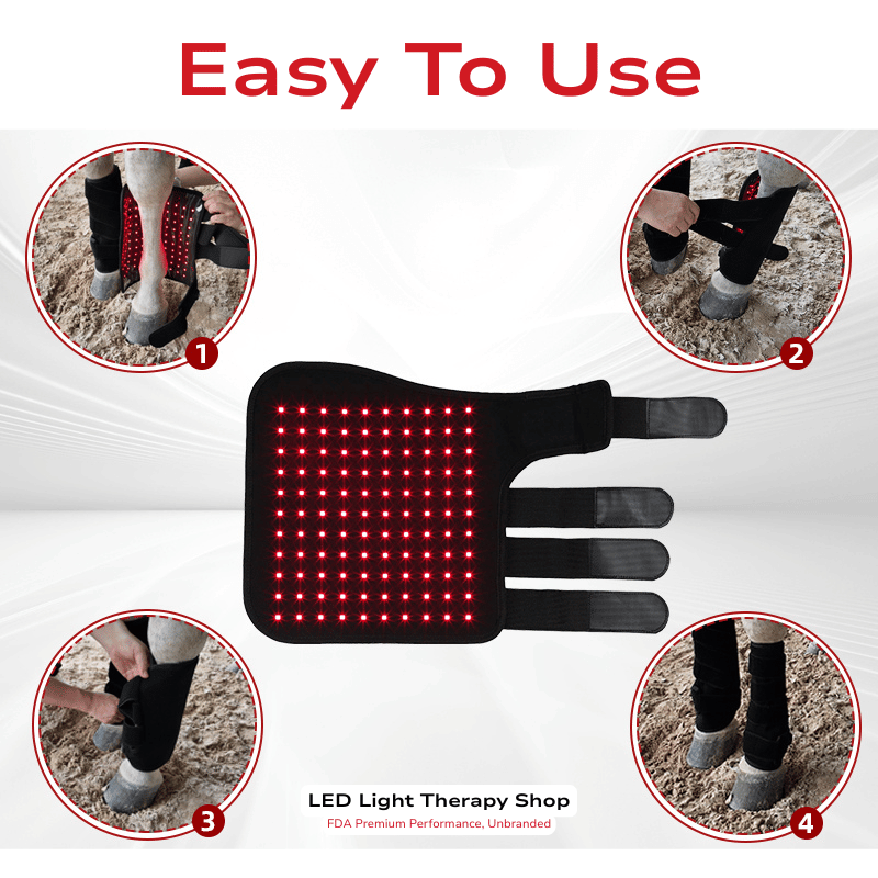 FDA red Light Therapy Leg Wrap Horses equine large livestock horses equine large livestock treatment soft tissue trauma bone joint injury red 660 nir 850 (1) Red Light Therapy Horse Leg Wrap Infographic how to secure wrap horses leg x4 images and product centre equine large livestock FDA Light Therapy Leg Wrap treatment performance recovery