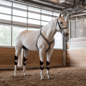 Happy and healthy horse in stables during red light therapy treatment
