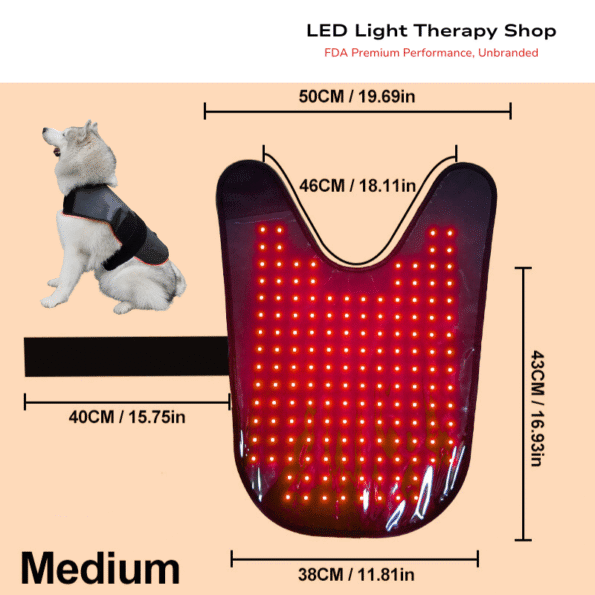 Red Light Therapy Cape Medium Large Dogs Goats Sheep live stock 160 triple leds 480 total red 660 nir 850 infographic power on off modes type c usb