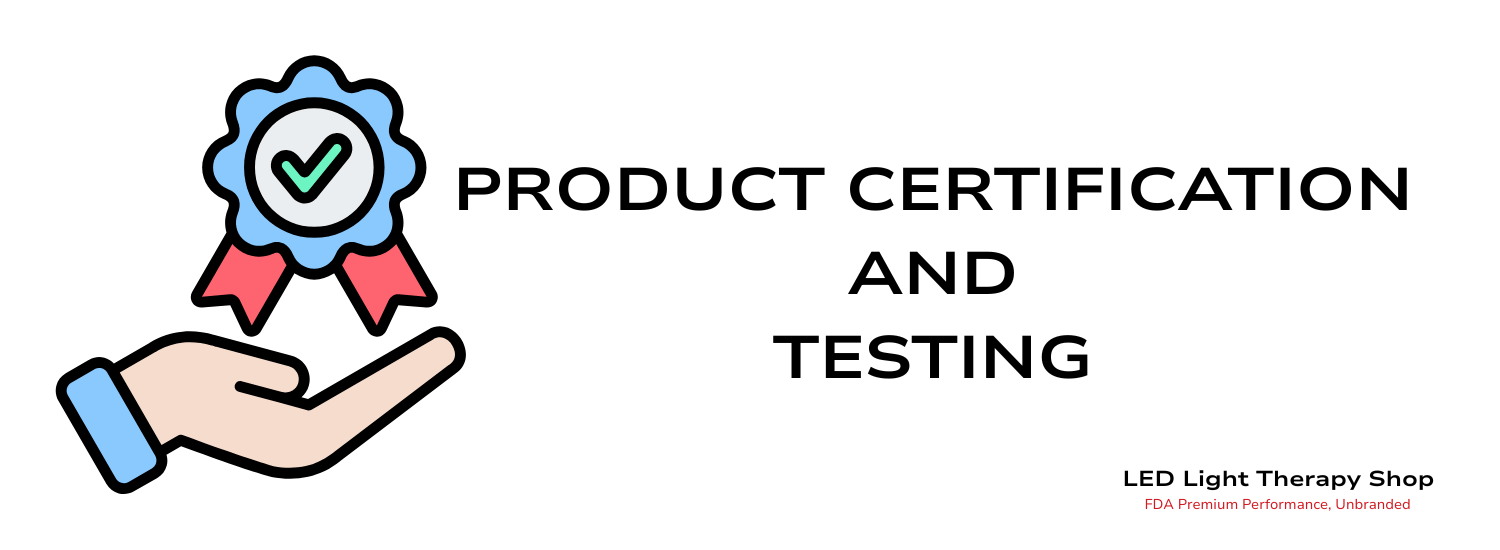 LED Light Therapy Shop Certificates and Testing hand holding a certificate badge with check tick LED Light Therapy Shop Certificates and Testing page