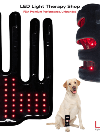Red Light Therapy Dog Leg Wrap FDA Red Light Therapy Dog Leg Wrap Product collage of Red Light Therapy Dog Leg Wrap and LED array from LED Light Therapy Shop.