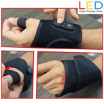 Red Light Therapy Carpal Tunnel Treatment Person using wearable LED hand and wrist therapy wrap during daily activity for nerve and tendon pain.