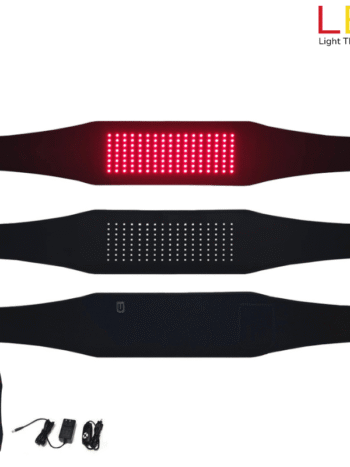 red light therapy belt Red Light Therapy Belt showing front and back view with LED panel and power cables.