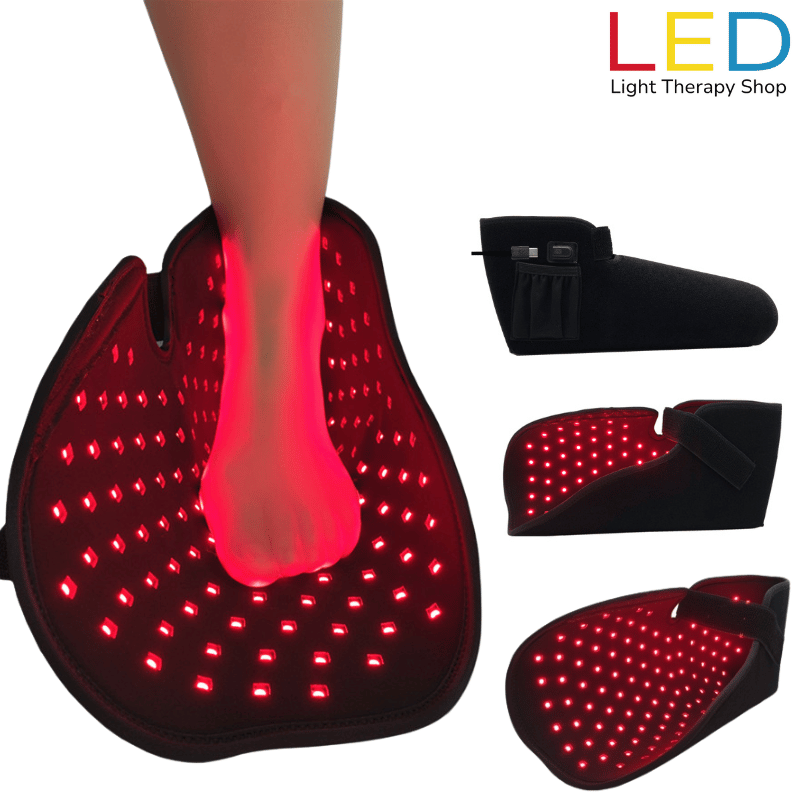 red lght therapy foot boot wrap (3) red light therapy foot boot wrap Close-up of foot illuminated by 660 nm red LEDs inside the wrap. BUY ONE GET ONE FREE BLACK FRIDAY SALE