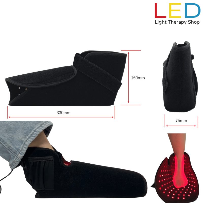 red lght therapy foot boot wrap (5) red light therapy foot boot wrap Foot wrap dimensions shown for ergonomic fit and design comparison. BUY ONE GET ONE FREE BLACK FRIDAY SALE