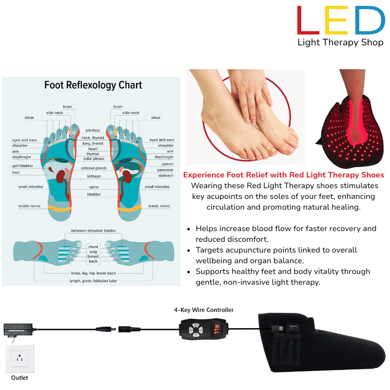 red lght therapy foot boot wrap (6) red light therapy foot boot wrap Foot reflexology chart with text highlighting LED light therapy benefits for circulation. BUY ONE GET ONE FREE BLACK FRIDAY SALE