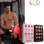 Red Light Therapy Handheld 660nm 850nm with Handle FDA-registered portable red and near-infrared handheld light therapy device with 660nm and 850nm wavelengths used by man sat on gym bench red light therapy treatment to his forearm Branded product image of the FDA-registered portable red and near-infrared light therapy device, featuring 12 dual LEDs delivering 660nm red and 850nm near-infrared wavelengths in a compact rechargeable design.